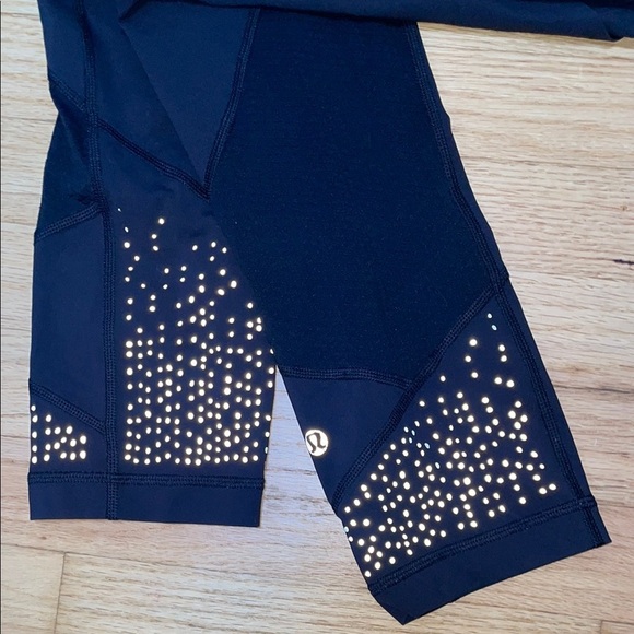 Lululemon Athletica Black/Teal Leggings with Reflective Dots -4 - Picture 3 of 9